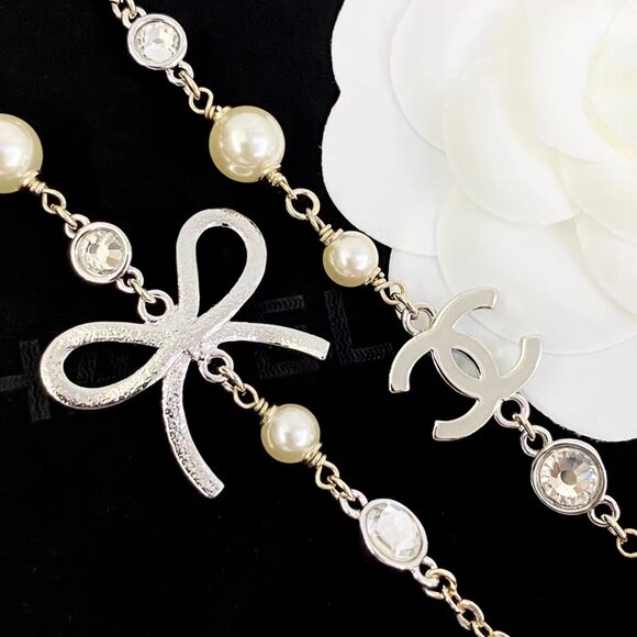 Authentic CHANEL Bow Charm Long Chain Necklace - Picture 4 of 5